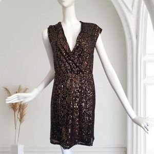 Black Tape Shimmering Sequin Mini Dress - Dark Brown